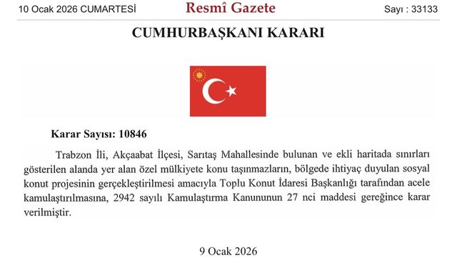 Trabzon Akçaabat’ta Sosyal Konut İçin Acele Kamulaştırma Kararı