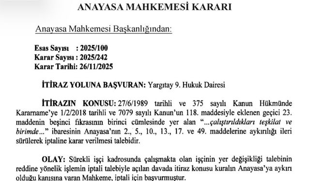 Kamu İşçilerine Tayin Hakkı Geldi: AYM’den Kritik İptal Kararı