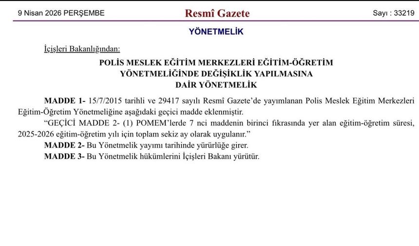 Resmî Gazete’de yayımlandı: Polis okullarında eğitim süresi kısaltıldı