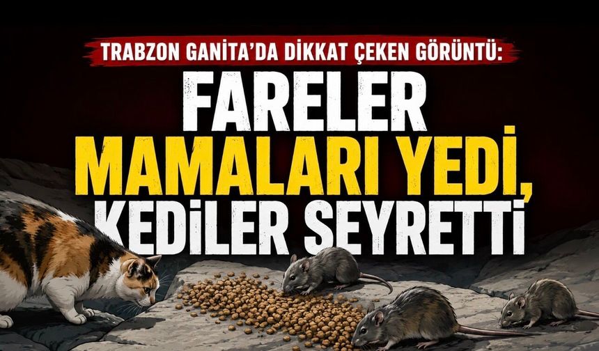 Trabzon Ganita’da Dikkat Çeken Görüntü: Fareler Mamaları Yedi, Kediler Geri Çekildi