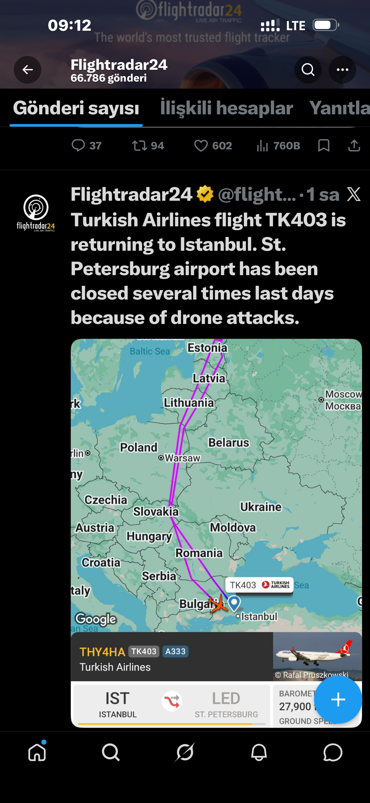İstanbul-St. Petersburg Uçuşuna Drone Engeli-1